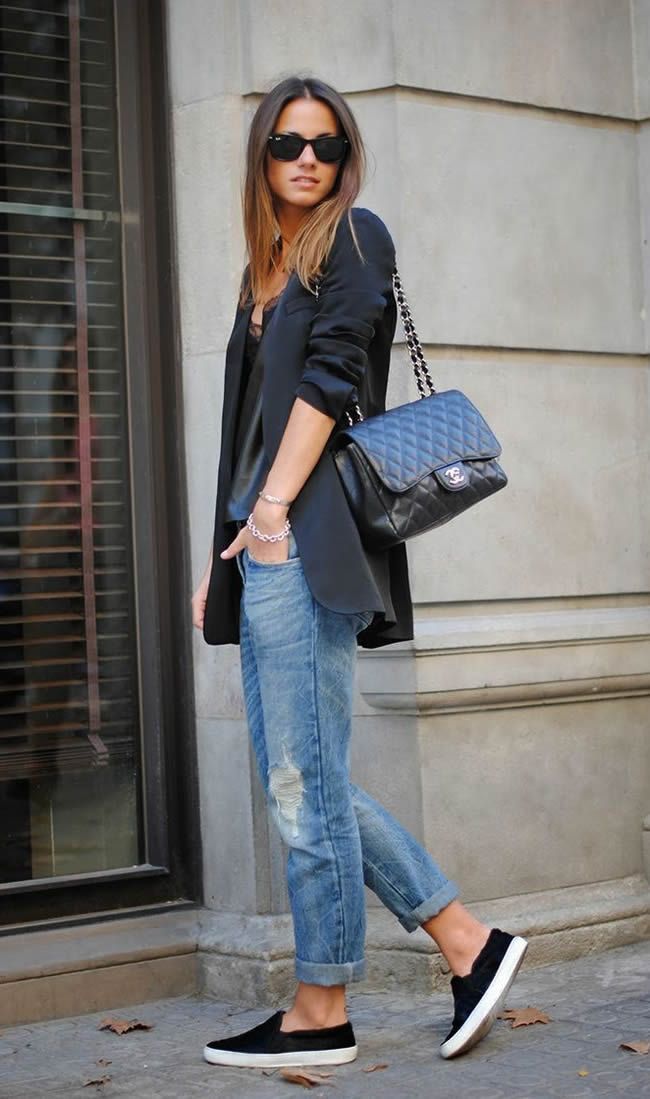 Cuffed jeans and Slip on sneakers